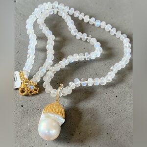 Rarities Carol Brodie Gold Plated 15 mm Cultured Pearl Moonstone Necklace NWT
